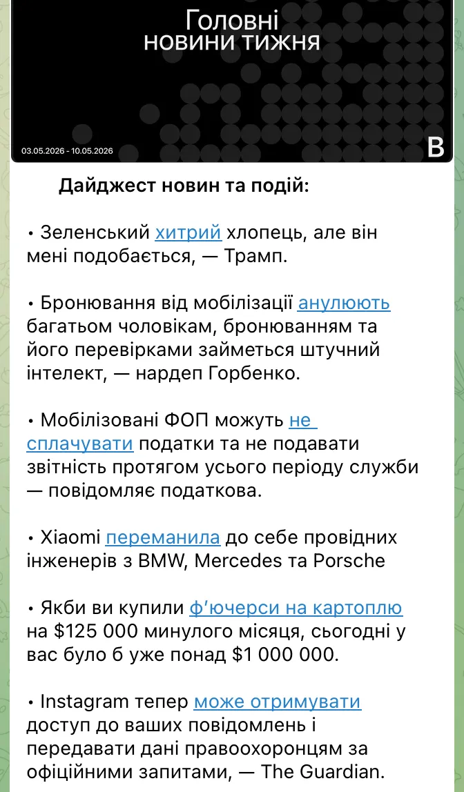 топ-20 телеграм каналів прр бізнес приклад